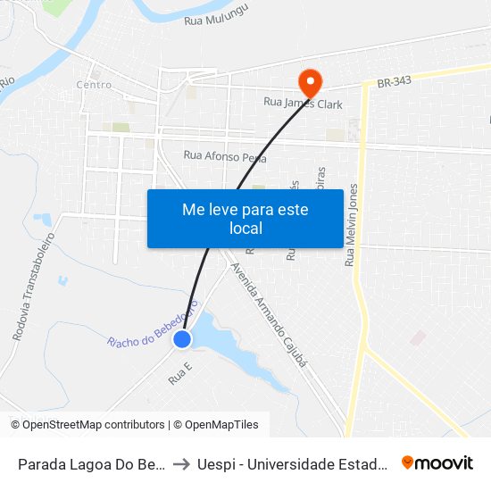 Parada Lagoa Do Bebedouro to Uespi - Universidade Estadual Do Piaui map