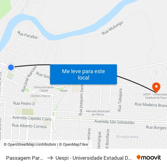 Passagem Paraíba to Uespi - Universidade Estadual Do Piaui map