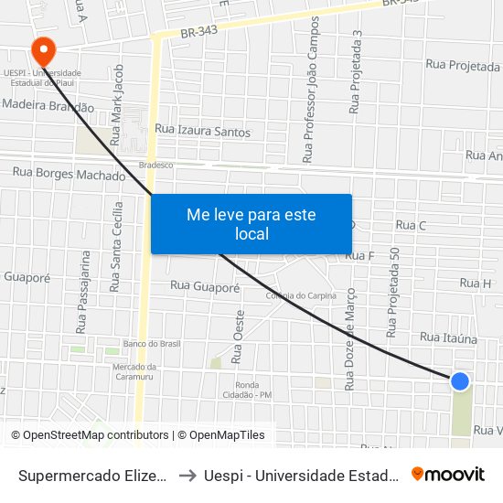 Supermercado Elizeu Martins to Uespi - Universidade Estadual Do Piaui map