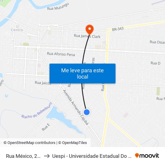 Rua México, 2-80 to Uespi - Universidade Estadual Do Piaui map