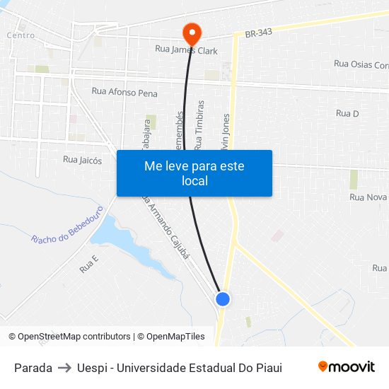 Parada to Uespi - Universidade Estadual Do Piaui map