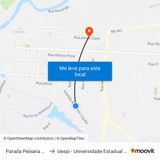 Parada Peixaria O Luis to Uespi - Universidade Estadual Do Piaui map
