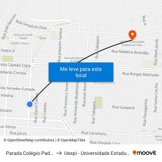 Parada Colégio Padre Vieira to Uespi - Universidade Estadual Do Piaui map