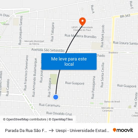 Parada Da Rua São Francisco to Uespi - Universidade Estadual Do Piaui map