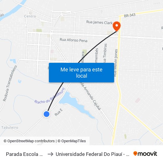 Parada Escola Cândido Athayde to Universidade Federal Do Piauí - Campus Ministro Reis Velloso map