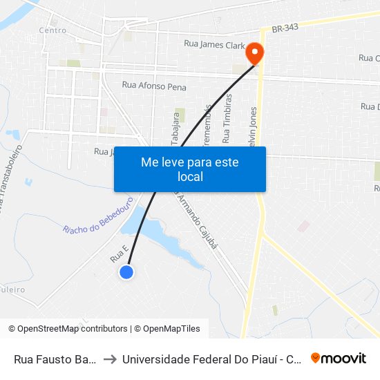 Rua Fausto Bastos, 160-212 to Universidade Federal Do Piauí - Campus Ministro Reis Velloso map