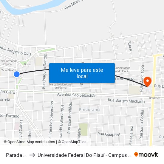 Parada Senac to Universidade Federal Do Piauí - Campus Ministro Reis Velloso map