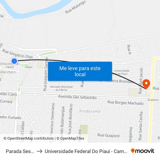 Parada Sesc Avenida to Universidade Federal Do Piauí - Campus Ministro Reis Velloso map
