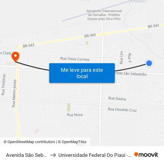 Avenida São Sebastião, 6203-6737 to Universidade Federal Do Piauí - Campus Ministro Reis Velloso map