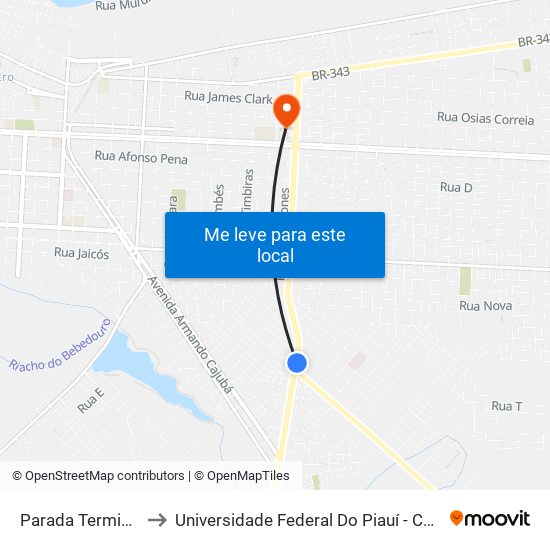 Parada Terminal Rodoviário to Universidade Federal Do Piauí - Campus Ministro Reis Velloso map