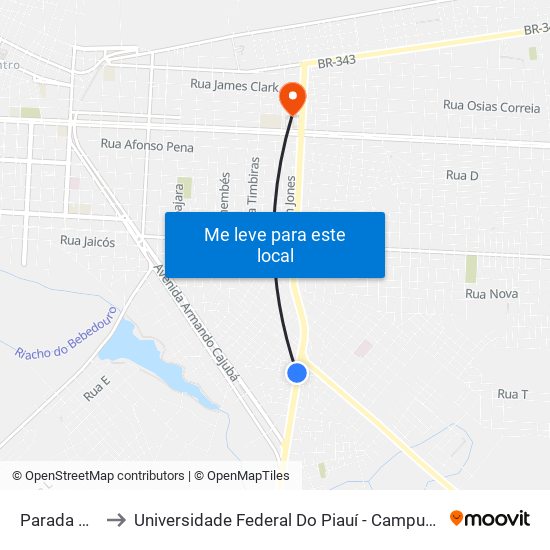 Parada Paulista to Universidade Federal Do Piauí - Campus Ministro Reis Velloso map