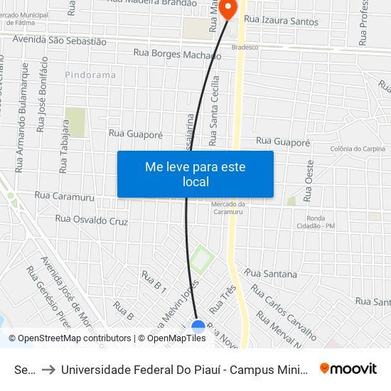 Senai to Universidade Federal Do Piauí - Campus Ministro Reis Velloso map