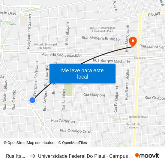 Rua Itaúna, 80 to Universidade Federal Do Piauí - Campus Ministro Reis Velloso map