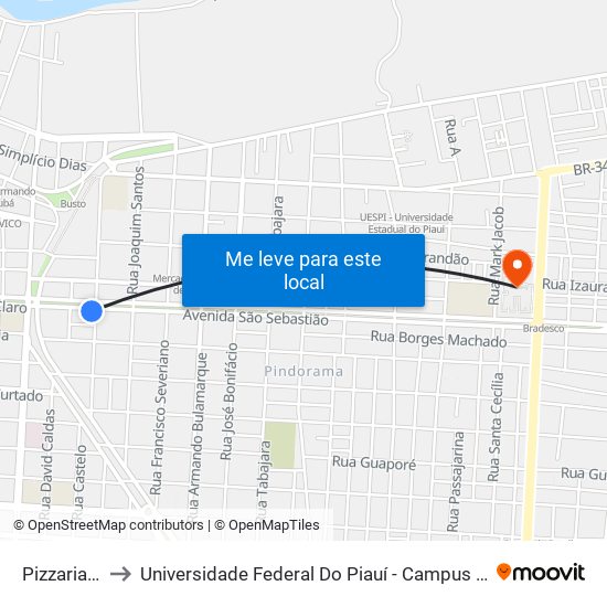 Pizzaria Oasis to Universidade Federal Do Piauí - Campus Ministro Reis Velloso map
