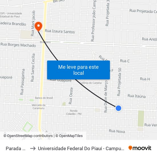 Parada Beumar to Universidade Federal Do Piauí - Campus Ministro Reis Velloso map