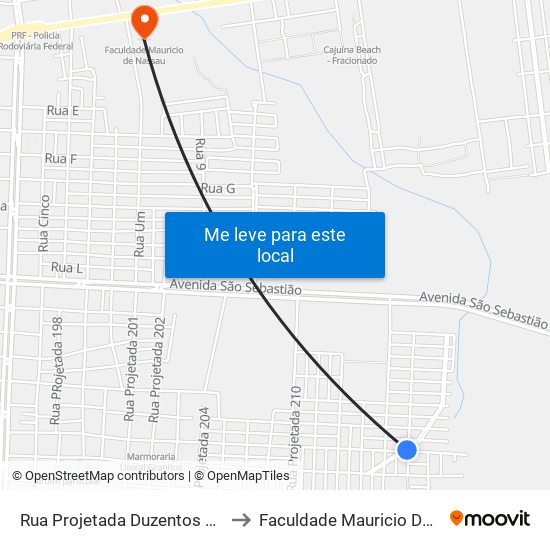 Rua Projetada Duzentos E Sete, 13 to Faculdade Mauricio De Nassau map