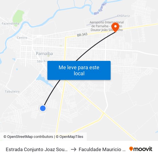 Estrada Conjunto Joaz Souza, 609-1051 to Faculdade Mauricio De Nassau map