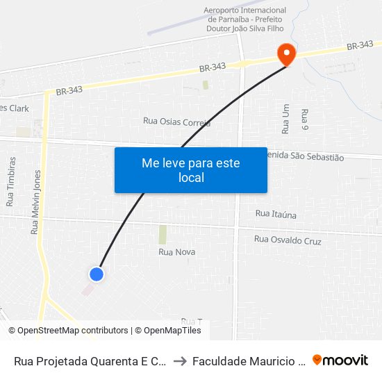 Rua Projetada Quarenta E Cinco, 125-225 to Faculdade Mauricio De Nassau map