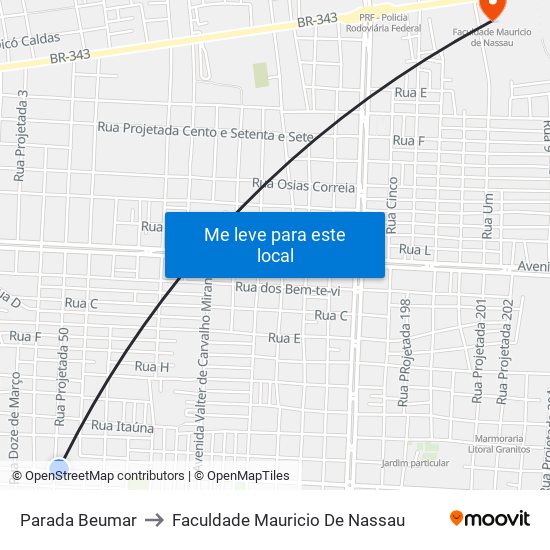 Parada Beumar to Faculdade Mauricio De Nassau map