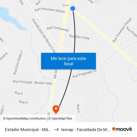 Estádio Municipal - Mão Santa to Iesvap - Faculdade De Medicina map