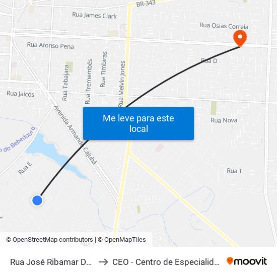 Rua José Ribamar De Lima, 666-690 to CEO - Centro de Especialidades Odontológicas map