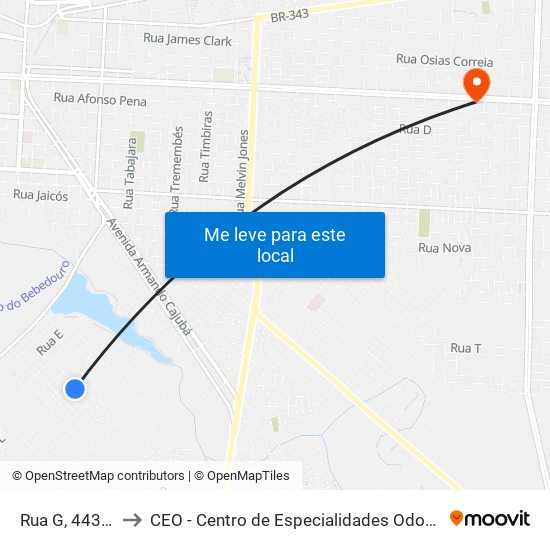 Rua G, 443-525 to CEO - Centro de Especialidades Odontológicas map