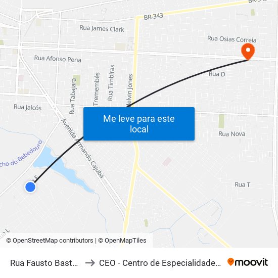 Rua Fausto Bastos, 53-103 to CEO - Centro de Especialidades Odontológicas map