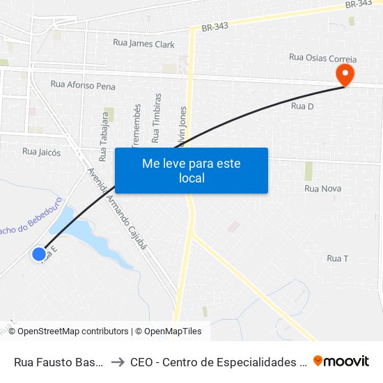 Rua Fausto Bastos, 1-51 to CEO - Centro de Especialidades Odontológicas map