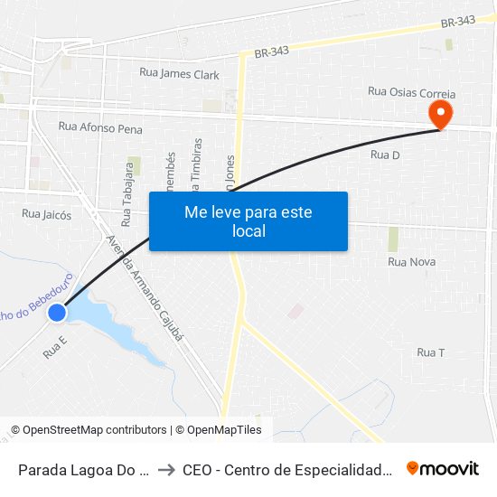 Parada Lagoa Do Bebedouro to CEO - Centro de Especialidades Odontológicas map
