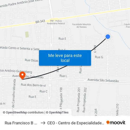 Rua Francisco B Dos Santos to CEO - Centro de Especialidades Odontológicas map