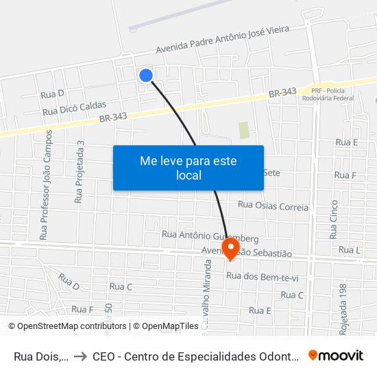 Rua Dois, 60 to CEO - Centro de Especialidades Odontológicas map