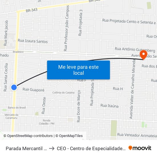 Parada Mercantil Bem-Te-Vi to CEO - Centro de Especialidades Odontológicas map