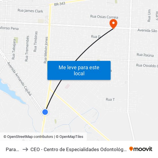 Parada to CEO - Centro de Especialidades Odontológicas map