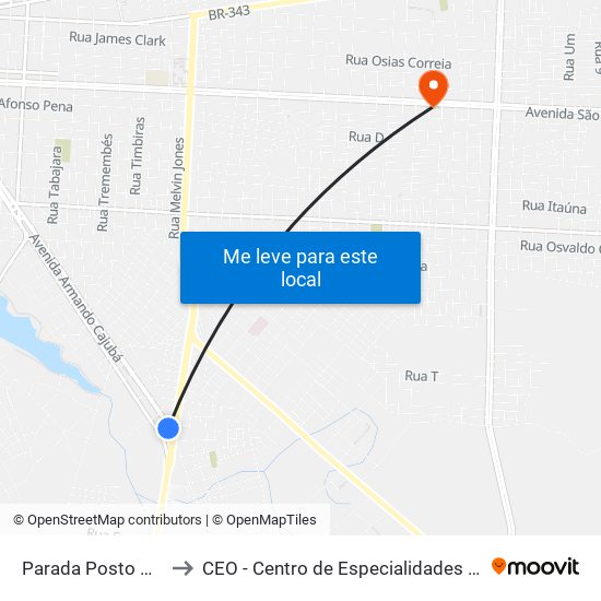 Parada Posto Pinheirão to CEO - Centro de Especialidades Odontológicas map
