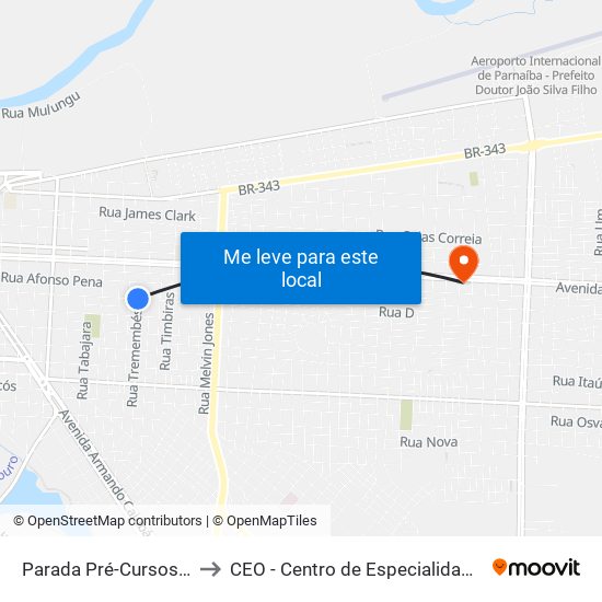 Parada Pré-Cursos De Parnaíba to CEO - Centro de Especialidades Odontológicas map