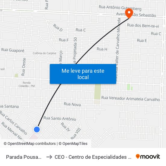 Parada Pousada Lunar to CEO - Centro de Especialidades Odontológicas map