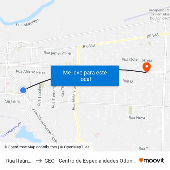 Rua Itaúna, 80 to CEO - Centro de Especialidades Odontológicas map