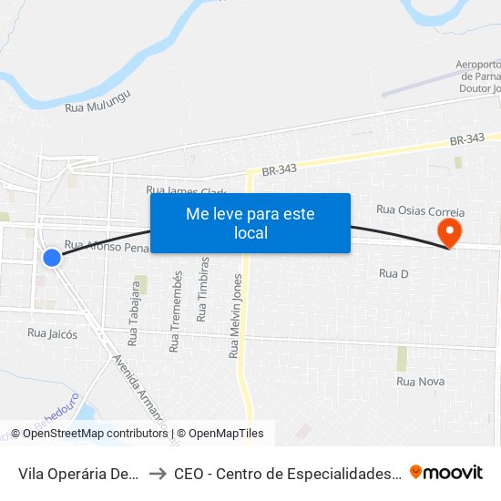 Vila Operária De Parnaíba to CEO - Centro de Especialidades Odontológicas map