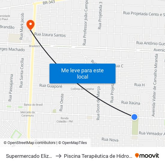 Supermercado Elizeu Martins to Piscina Terapêutica de Hidroterapia / UFPI map