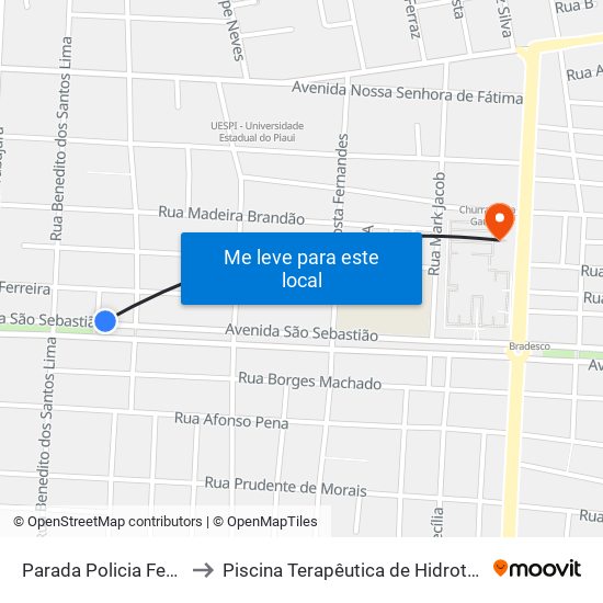 Parada Policia Federal - Pf to Piscina Terapêutica de Hidroterapia / UFPI map