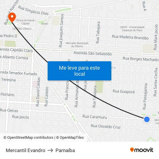 Mercantil Evandro to Parnaíba map