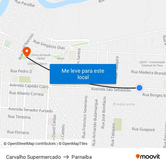 Carvalho Supermercado to Parnaíba map