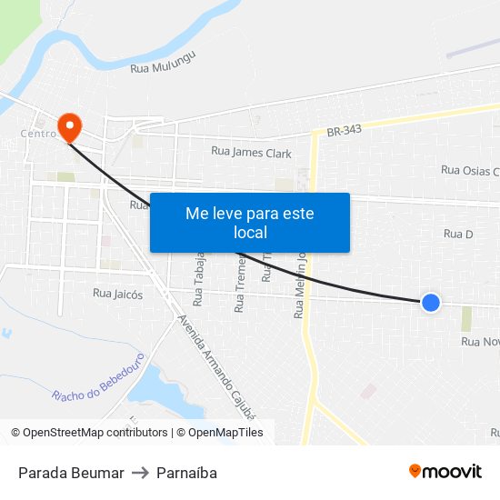Parada Beumar to Parnaíba map