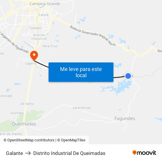 Galante to Distrito Industrial De Queimadas map