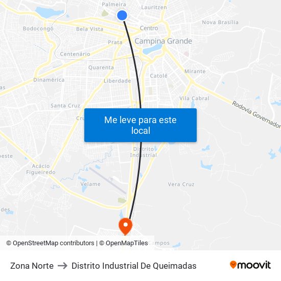 Zona Norte to Distrito Industrial De Queimadas map