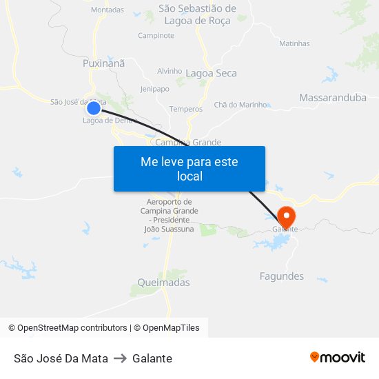 São José Da Mata to Galante map