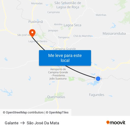 Galante to São José Da Mata map