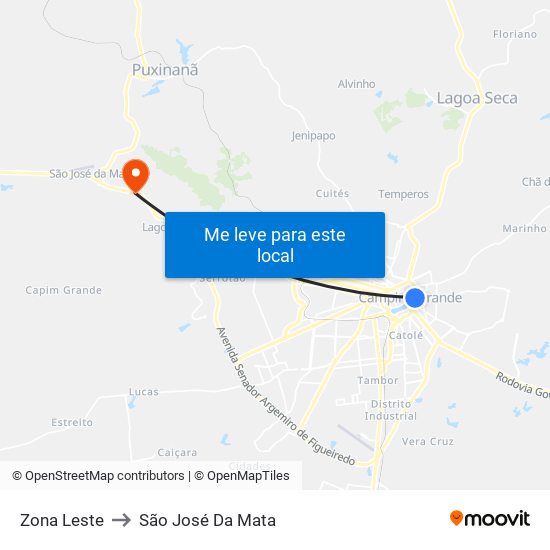 Zona Leste to São José Da Mata map