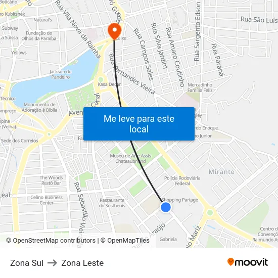 Zona Sul to Zona Leste map