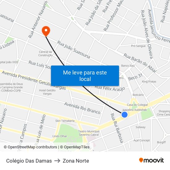 Colégio Das Damas to Zona Norte map